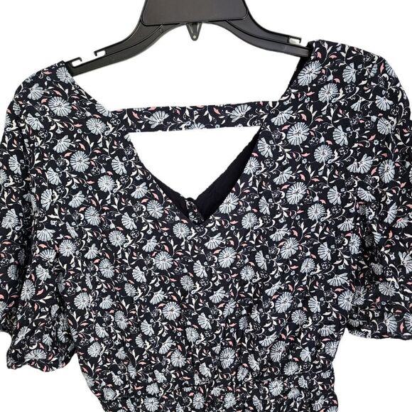Loft Women's Floral V Neck And Back Elastic Waist Bell Sleeve Romper Size 4 - Picture 6 of 6